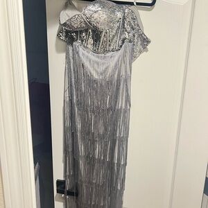 Silver Sequin Fringe Dress